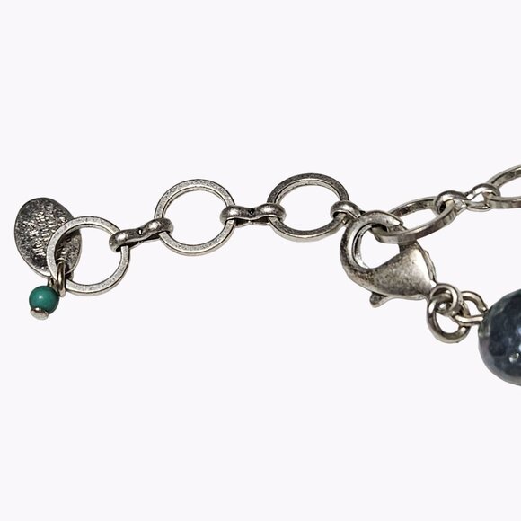 Vintage America Boho Abalone Shell Blue Beaded Statement Silver Tone Necklace - Picture 6 of 9